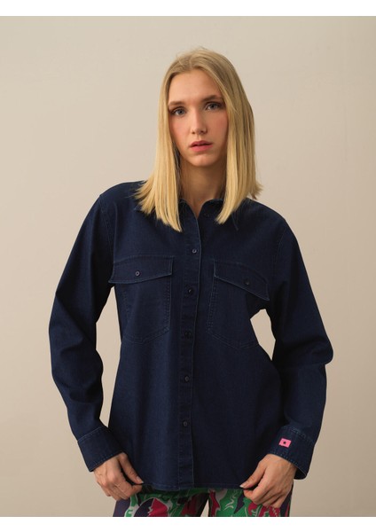 Kadın Lacivert Pamuk Dokulu Oversize Gömlek fiyatları