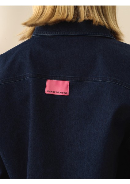 Kadın Lacivert Pamuk Dokulu Oversize Gömlek fırsatları