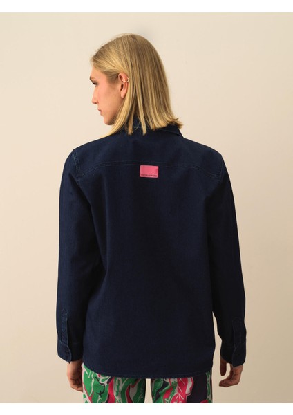 Kadın Lacivert Pamuk Dokulu Oversize Gömlek indirimleri