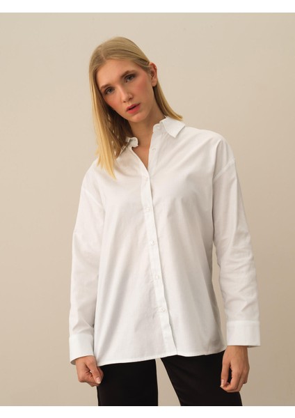 Kadın Kırık Beyaz Pamuk Dokulu Oversize Gömlek fiyatları