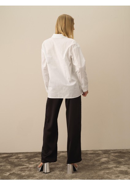 Kadın Kırık Beyaz Pamuk Dokulu Oversize Gömlek fırsatları