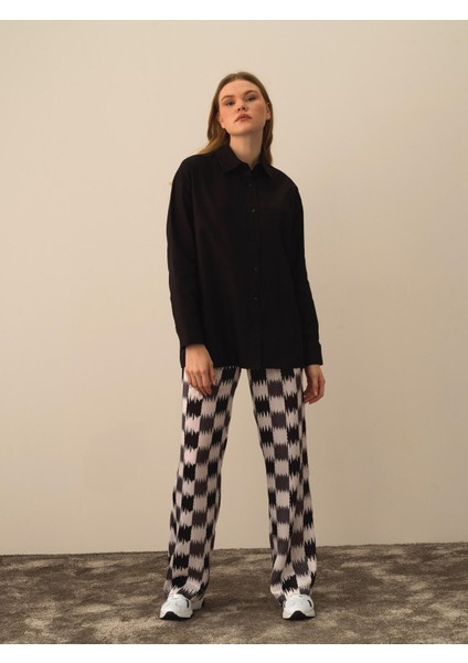 Kadın Siyah Pamuk Dokulu Oversize Gömlek