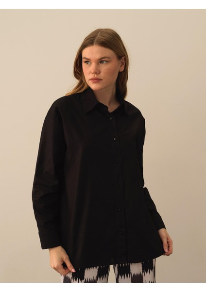 Kadın Siyah Pamuk Dokulu Oversize Gömlek fiyatları
