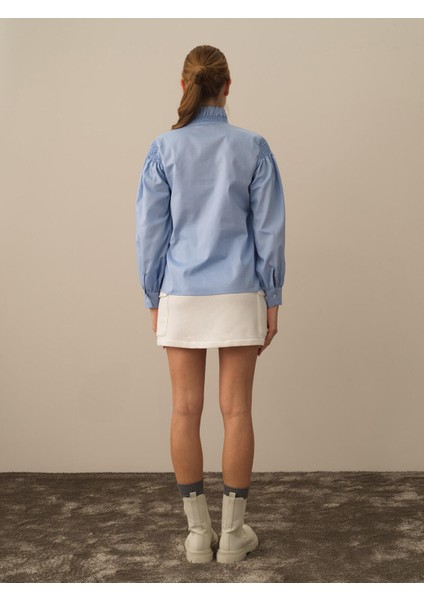 Kadın Mavi Pamuk Dokulu Regular Fit Gömlek fırsatları