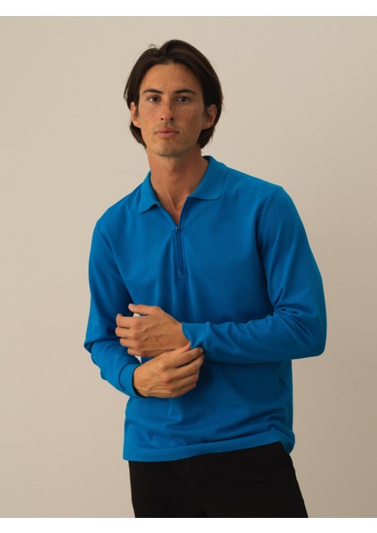 Erkek Mavi Pamuk Dokulu Regular Fit Uzun Kollu Tişört fiyatları