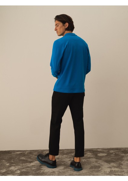 Erkek Mavi Pamuk Dokulu Regular Fit Uzun Kollu Tişört fırsatları