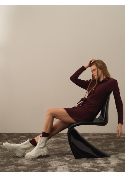 Kadın Bordo Pamuk Dokulu Regular Fit Elbise fiyatları