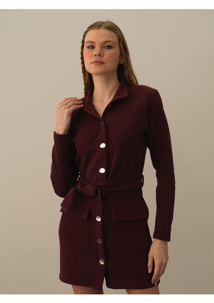Kadın Bordo Pamuk Dokulu Regular Fit Elbise modelleri