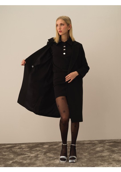 Kadın Siyah Esnek Dokulu Oversize Kaban modelleri