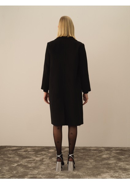 Kadın Siyah Esnek Dokulu Oversize Kaban fırsatları