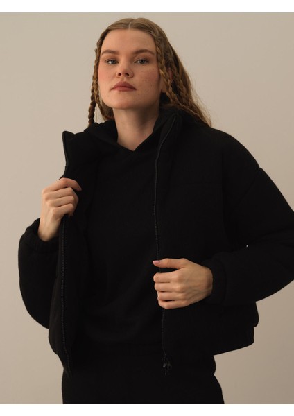 Kadın Siyah Pamuk Dokulu Oversize Mont fiyatları