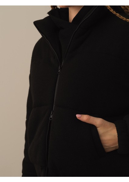 Kadın Siyah Pamuk Dokulu Oversize Mont modelleri