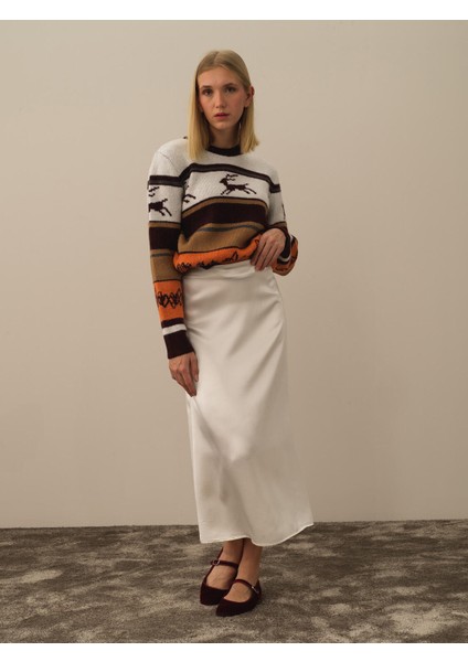 Kadın Ekru Formunu Koruyan Regular Fit Etek