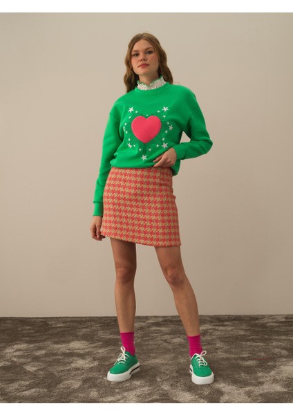 Kadın Pembe Işıltılı Lurex Detaylı Regular Fit Etek