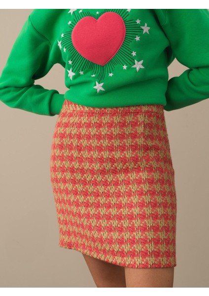 Kadın Pembe Işıltılı Lurex Detaylı Regular Fit Etek fiyatları