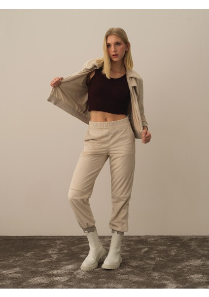 Kadın Bej Formunu Koruyan Oversize Sweatmont modelleri