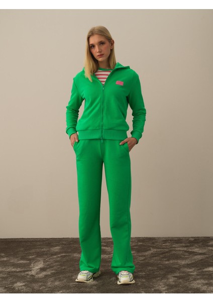 Kadın Yeşil Pamuk Dokulu Oversize Sweatmont