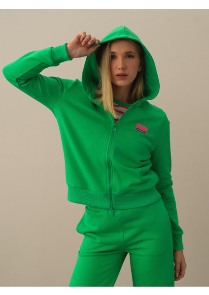 Kadın Yeşil Pamuk Dokulu Oversize Sweatmont modelleri