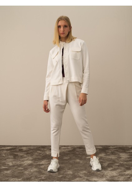 Kadın Ekru Pamuk Dokulu Oversize Sweatmont