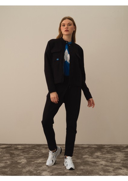 Kadın Siyah Pamuk Dokulu Oversize Sweatmont