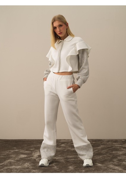 Kadın Kırık Beyaz Pamuk Dokulu Regular Fit Sweatmont