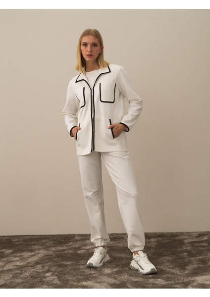 Kadın Kırık Beyaz Pamuk Dokulu Regular Fit Sweatmont