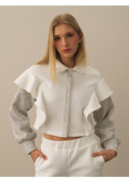 Kadın Kırık Beyaz Pamuk Dokulu Regular Fit Sweatmont modelleri
