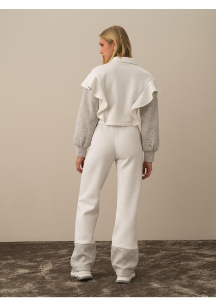 Kadın Kırık Beyaz Pamuk Dokulu Regular Fit Sweatmont indirimleri