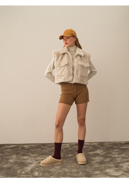 Kadın Ekru Formunu Koruyan Oversize Yelek modelleri