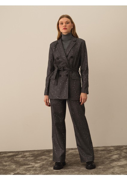 Kadın Siyah Esnek Dokulu Regular Fit Ceket