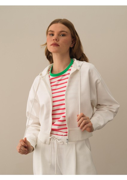 Kadın Kırık Beyaz Pamuk Dokulu Regular Fit Sweatmont fiyatları