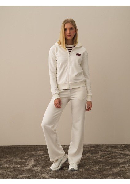 Kadın Ekru Pamuk Dokulu Oversize Sweatmont