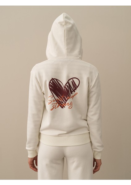 Kadın Ekru Pamuk Dokulu Oversize Sweatmont modelleri