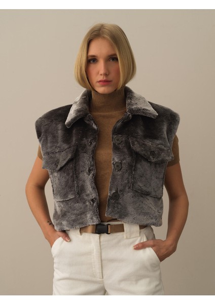 Kadın Koyu Gri Formunu Koruyan Oversize Yelek fiyatları