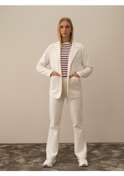 Kadın Ekru Pamuk Dokulu Regular Fit Ceket