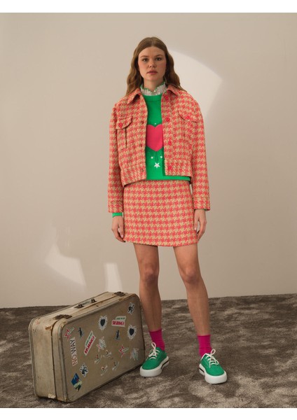 Kadın Pembe Işıltılı Lurex Detaylı Oversize Ceket