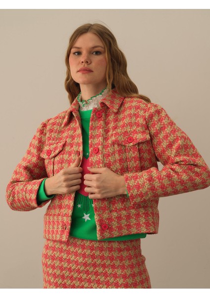 Kadın Pembe Işıltılı Lurex Detaylı Oversize Ceket fiyatları