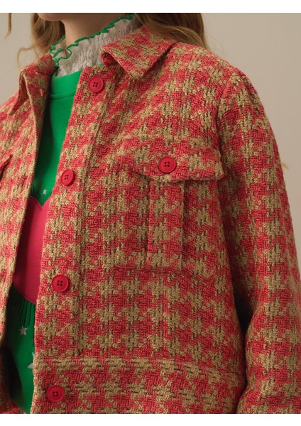 Kadın Pembe Işıltılı Lurex Detaylı Oversize Ceket modelleri