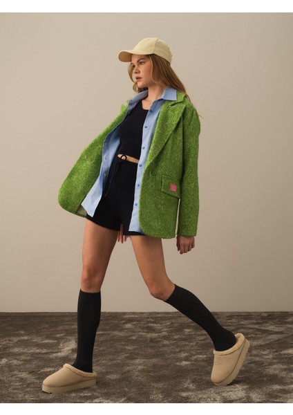 Kadın Yeşil Pamuk Dokulu Regular Fit Ceket modelleri