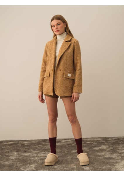 Kadın Camel Pamuk Dokulu Regular Fit Ceket