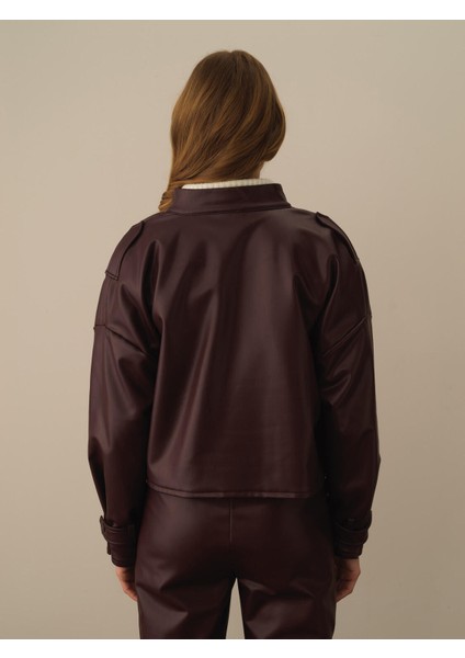 Kadın Bordo Deri Görünümlü Oversize Ceket indirimleri