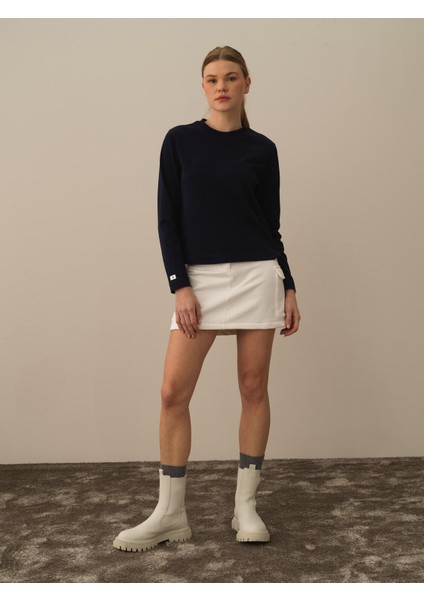 Kadın Lacivert Pamuk Dokulu Regular Fit Uzun Kollu Tişört