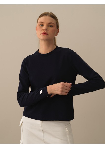 Kadın Lacivert Pamuk Dokulu Regular Fit Uzun Kollu Tişört fiyatları