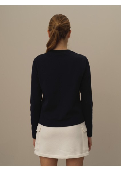 Kadın Lacivert Pamuk Dokulu Regular Fit Uzun Kollu Tişört modelleri