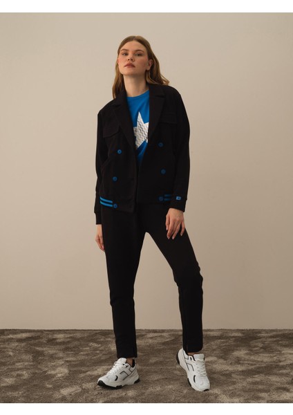 Kadın Siyah Pamuk Dokulu Regular Fit Ceket