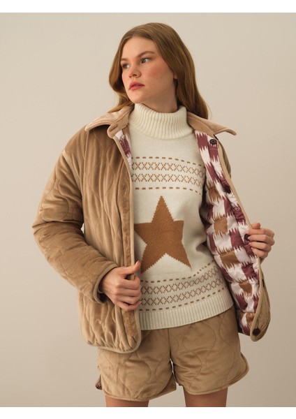 Kadın Camel Esnek Dokulu Oversize Mont fiyatları