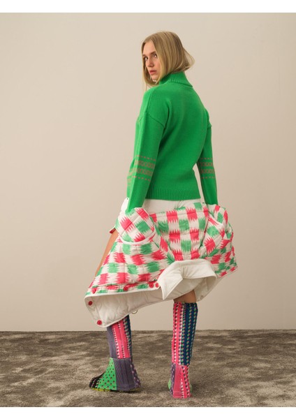 Kadın Kırık Beyaz Esnek Dokulu Oversize Mont modelleri