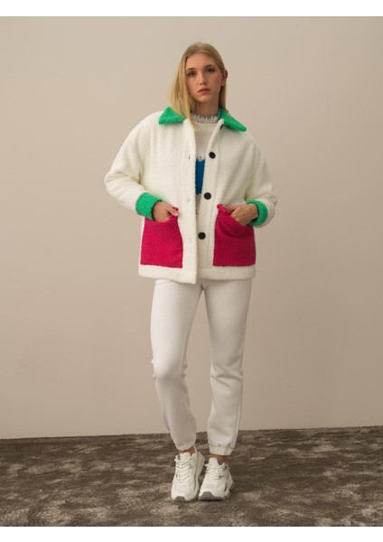 Kadın Kırık Beyaz Formunu Koruyan Oversize Ceket