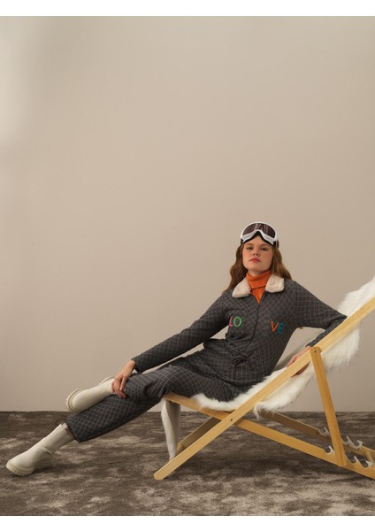 Kadın Koyu Gri Pamuk Dokulu Regular Fit Tulum