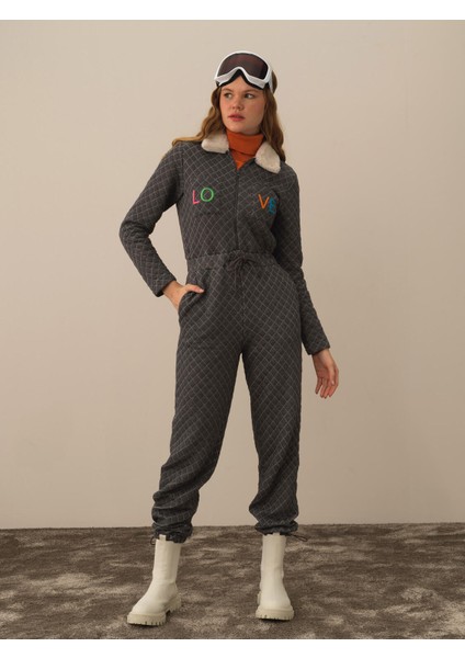 Kadın Koyu Gri Pamuk Dokulu Regular Fit Tulum fiyatları